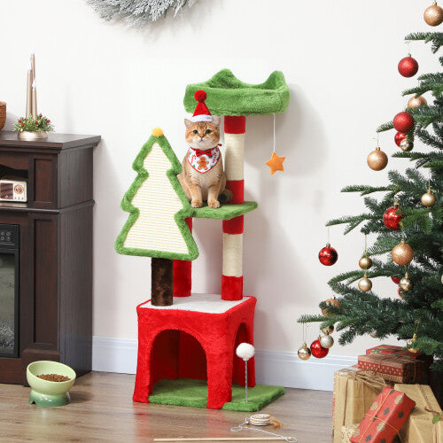 Christmas Cat Tower with Scratching Post