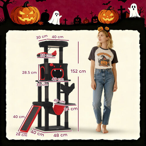 Gothic Cat Tree for Halloween with Coffin Bed, Large Condo