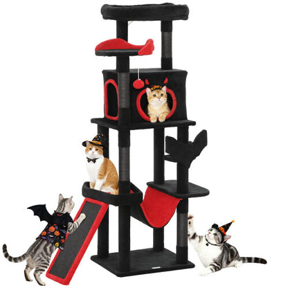 Gothic Cat Tree for Halloween with Coffin Bed, Large Condo