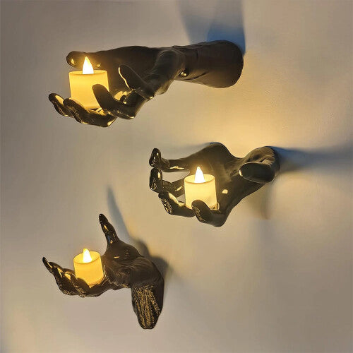 3x Mounted Creepy Reaching Hands Candles Holder