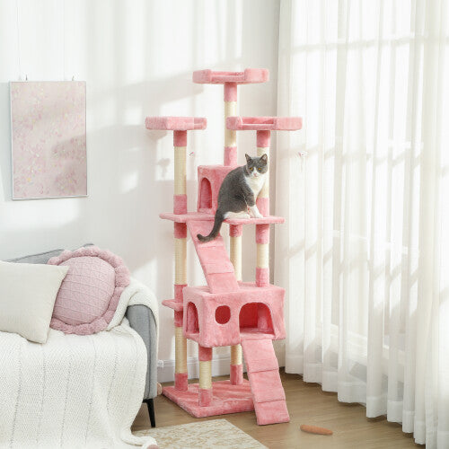 Cat Tower Scratching Post Activity Centre for Indoor Pink